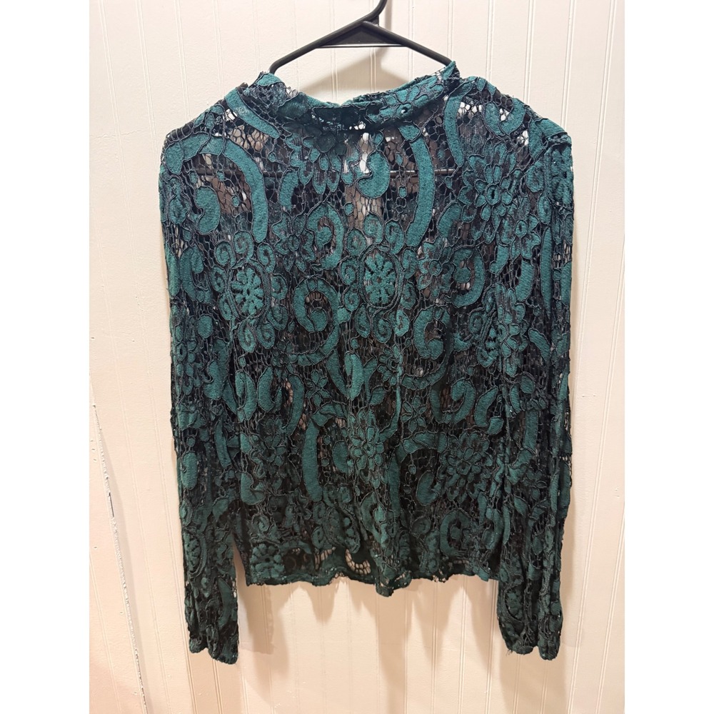 Sunday in Brooklyn Emerald Green Lace Mock Neck Long Sleeve Top XS